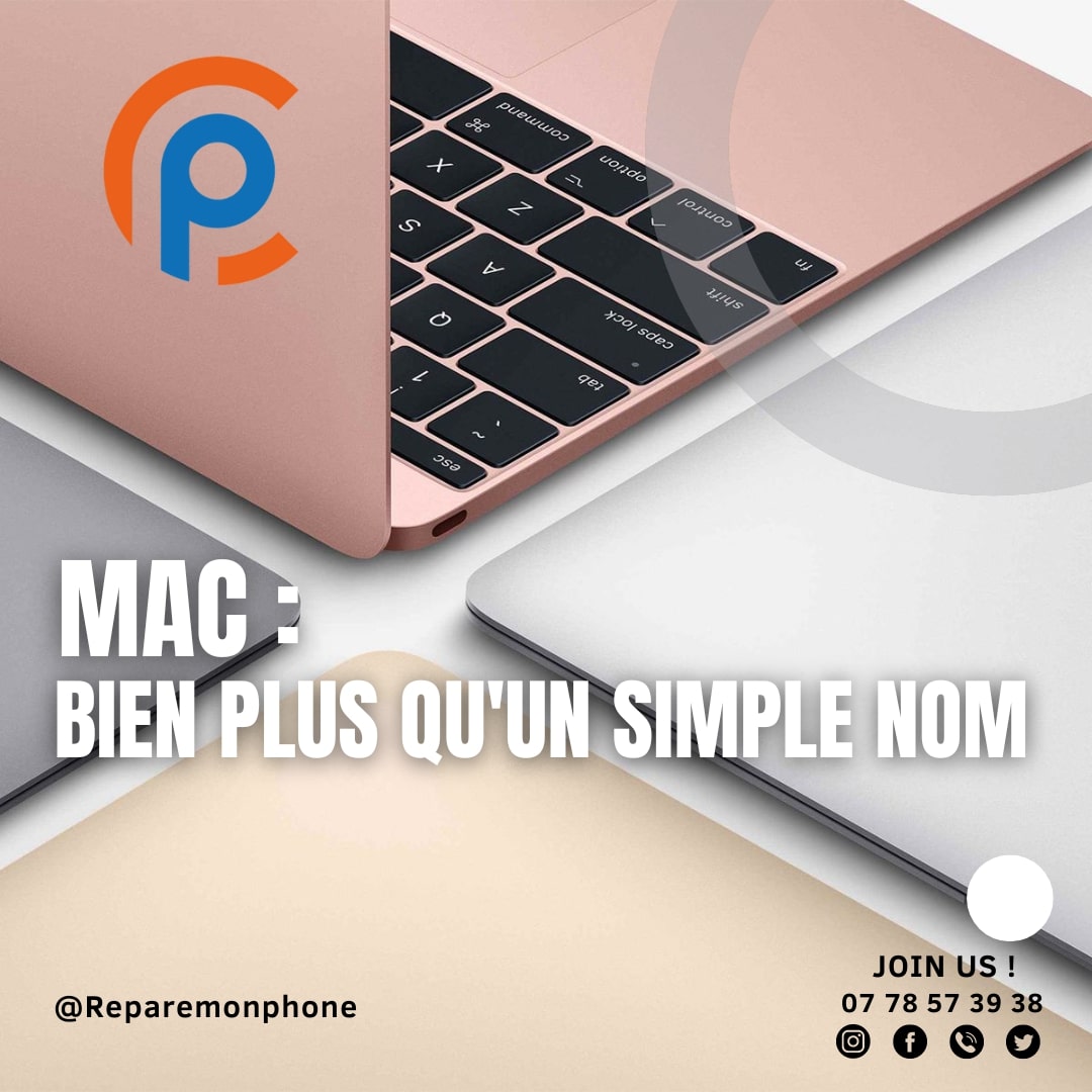 Une image représentant plusieurs ordinateurs portables MacBook ouverts, disposés sur une table en bois. Les modèles incluent les MacBook Air, MacBook 12 pouces et MacBook Pro.